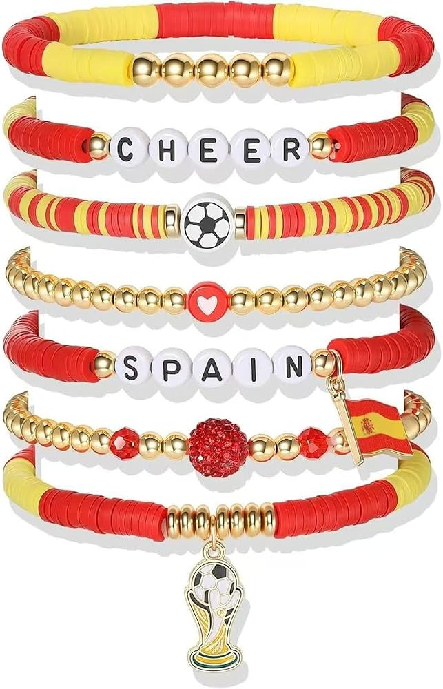 7Pcs World Soccer Game Day Bracelet, Elastic Football Fan Wristband, Adjustable Sports Cheer Jewe... | Amazon (US)
