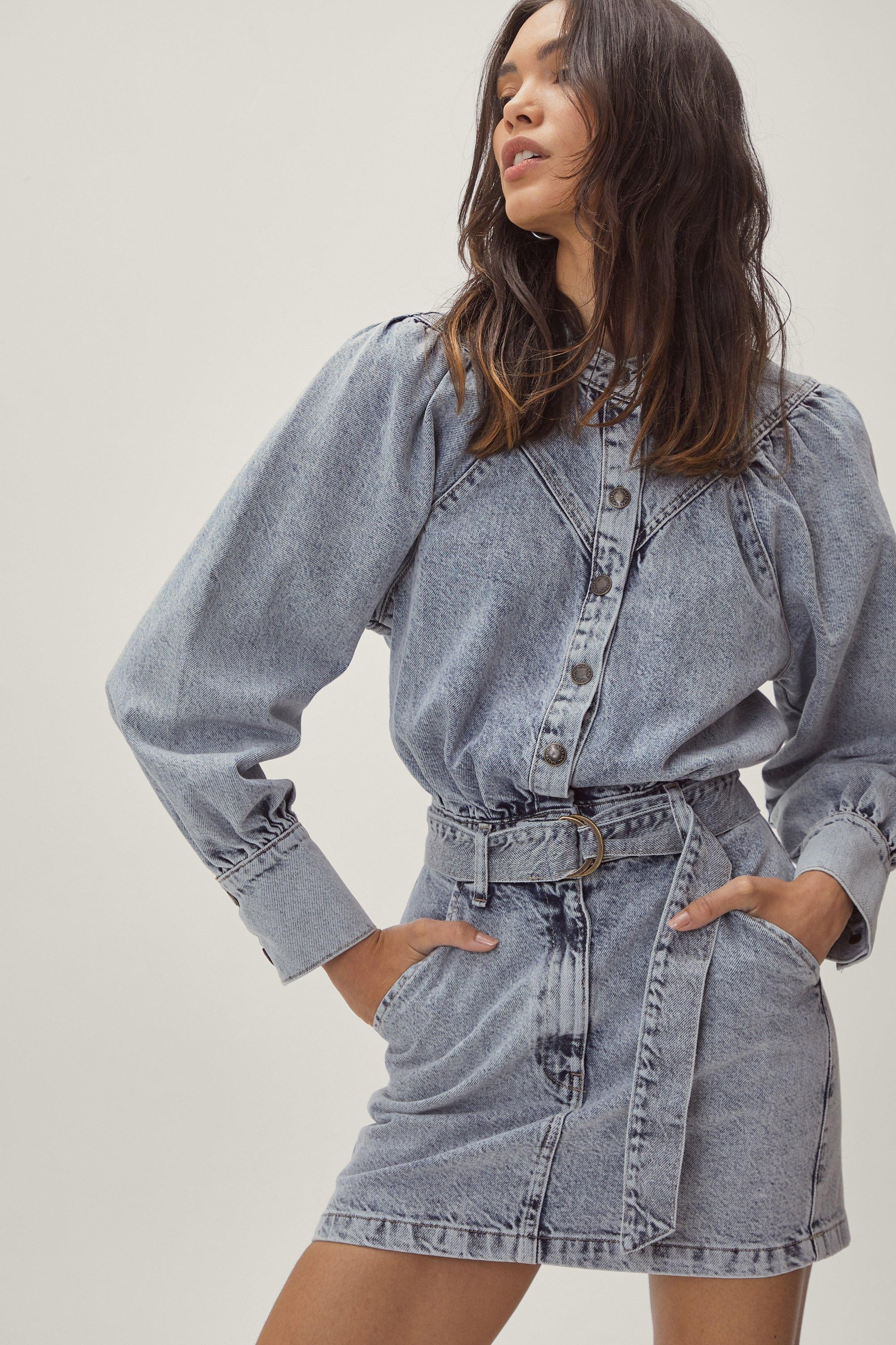 Long Sleeve Western Detail Denim Dress | Nasty Gal (US)