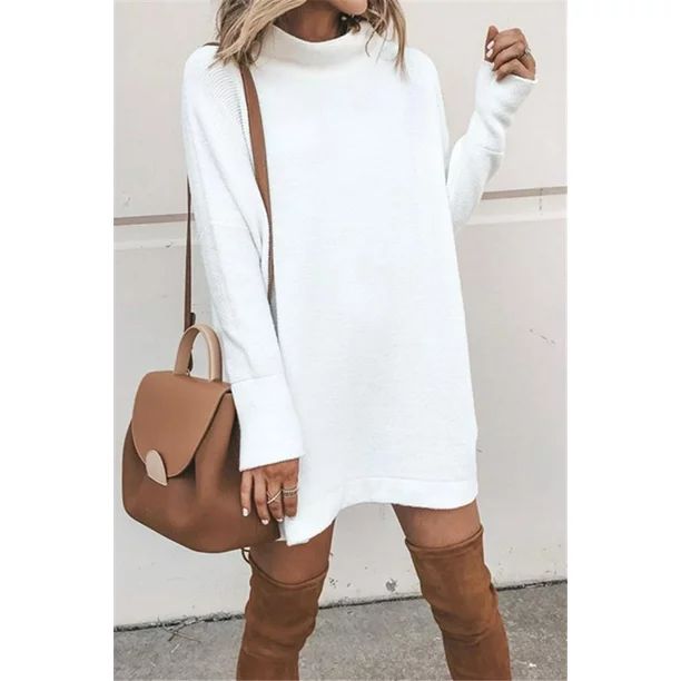 Women's Cowl Neck Tunic Long Sleeve Soft Sweater Dress | 3 Colors - Walmart.com | Walmart (US)