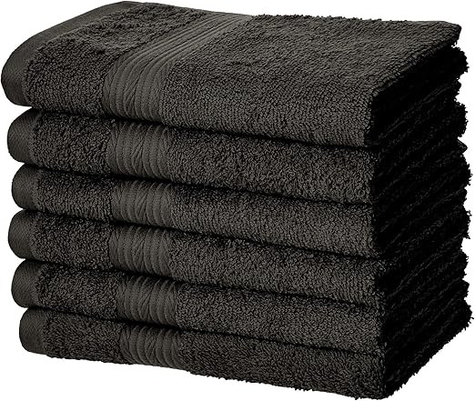 AmazonBasics Fade-Resistant Cotton Hand Towel - 6-Pack, Black | Amazon (US)