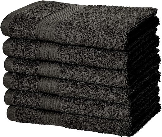 AmazonBasics Fade-Resistant Cotton Hand Towel - 6-Pack, Black | Amazon (US)
