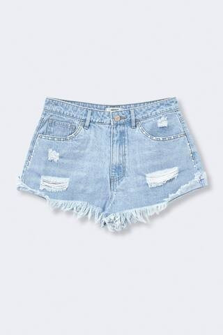 Distressed Denim Rhinestone-Trim Shorts | Forever 21 (US)
