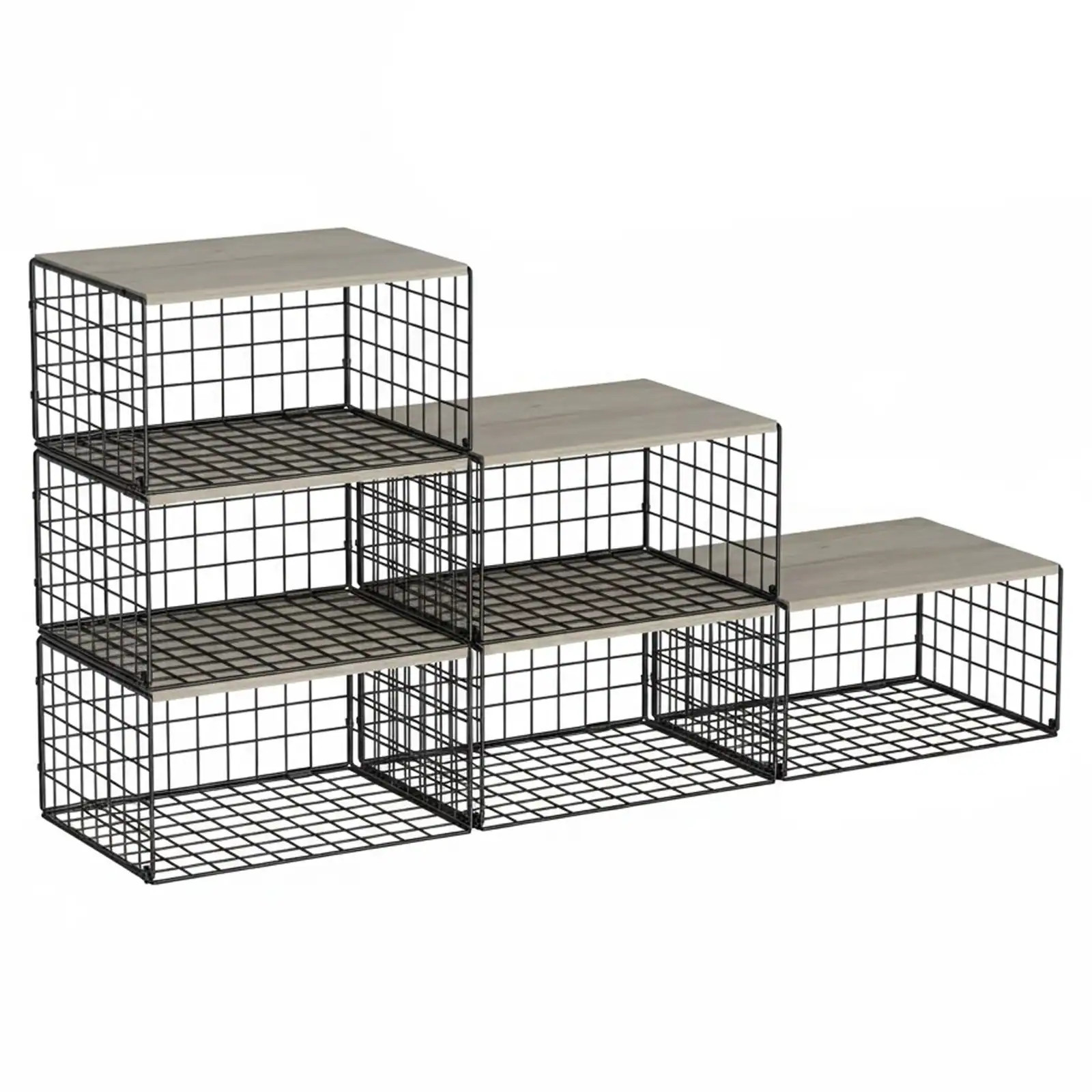 Afoxsos 3 Pack Stackable Closet Organizer with Wood Top Metal Mesh Storage Bins Space Saving Low Profile Shelf Unit for Clothes Wardrobe Bedroom Black | Lowe's