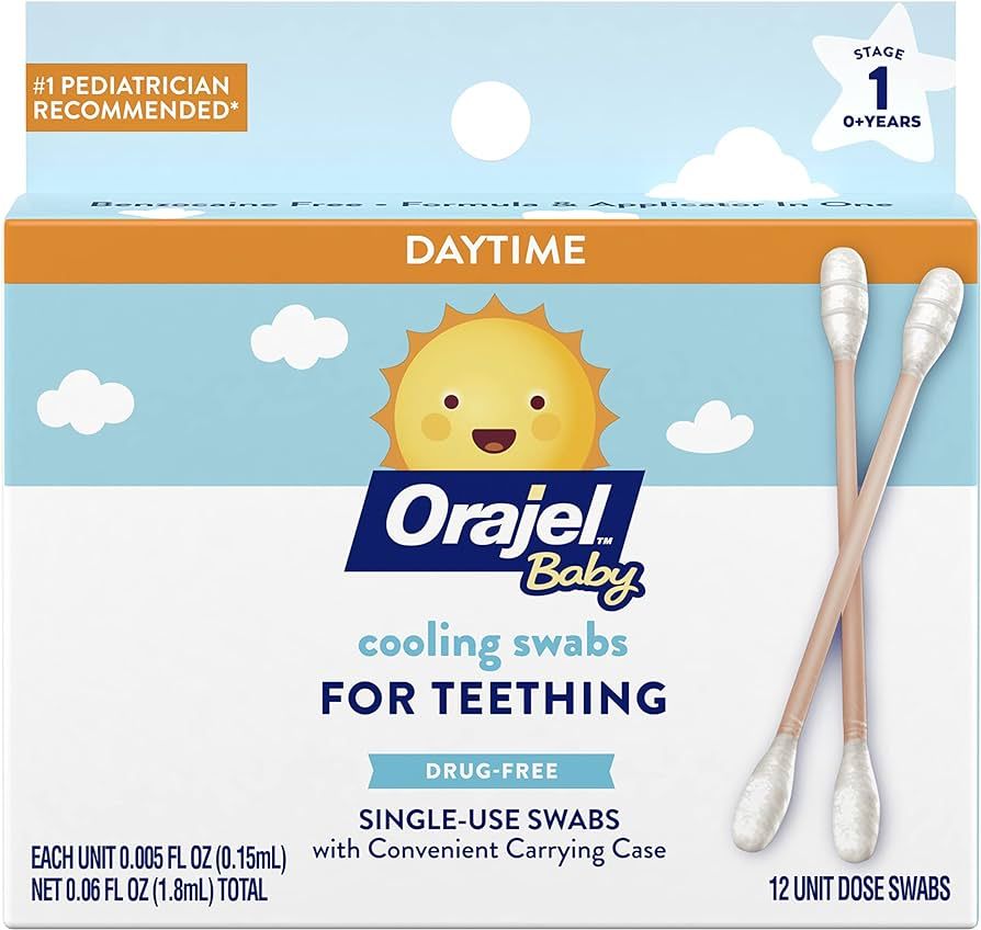 Orajel Baby Daytime Cooling Swabs for Teething, Drug-Free, 1 Pediatrician Recommended Brand for T... | Amazon (US)