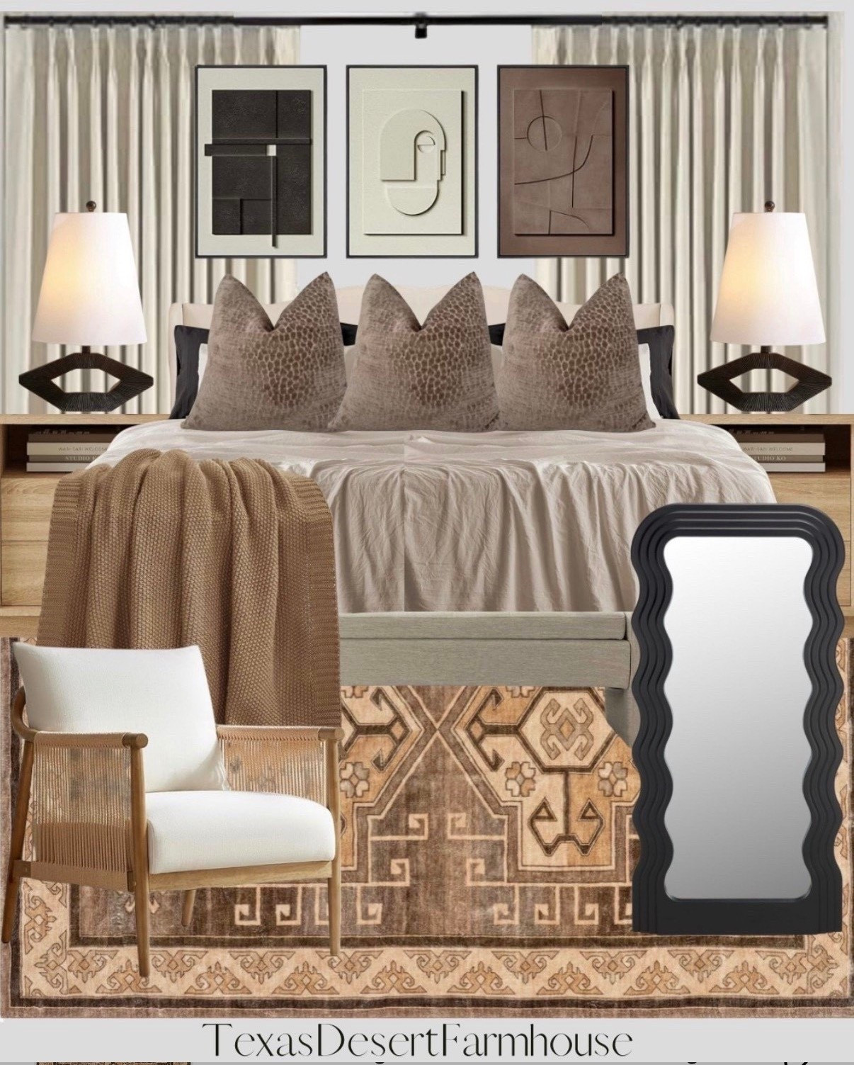 Fall Neutral Bedroom Reset

King Size Bed Frame Upholstered Platform Bed with 51" Tall Headboard Wingback, Soft Fabric, Retro Simple Style Platform Bed No Box Spring Needed, Easy Assembly, Beige
Nightstand with Charging Station, Mid Century Modern Nightstand with Wood Grain Texture, Boho End Table with Drawers Storage, Bedside Table for Bedroom Living Room Office, Oak
55" Modern Upholstered Storage Bench with Tufted Seat, Fabric Ottoman Bench for Bedroom, Entryway, or Living Room, Soft Close Hinge,Beige
Topfinel Extra Long Total Blackout Cream Linen Curtains 108 Inches Long for Large Window with Hooks Rings, Pinch Pleated Cold Blocking Acoustic Heavy Ivory Track Tall Curtains 2 Panels 9 FT Beige Tan
Embossed Velvet Brown Pillow Cover Modern Decor Accent Pillow Cover Lumbar (All Sizes)
SLEEP ZONE Queen Sheet Set - Bed Sheets for Queen Size Bed Set - Washed Microfiber - 4 Piece Hotel Luxury Bedding Sheets with Fitted Sheet, Flat Sheet & 2 Pillowcases - Deep Pocket (Beige)
SAFAVIEH Lighting Collection Praia Black Resin 25-inch Table Lamp for Bedroom, Living Room, Home Office, Desk, Nightstand (LED Bulb Included)
CHITA Braid Armchair, Modern Accent Chair for Living Room, Cream
Mahya Black Wood Wavy Leaning Full Length Mirror
CozeCube Caramel Brown Throw Blanket for Couch, Soft Cozy Cable Knit Throw for Bed Sofa Living Room, Lightweight Warm Decorative Farmhouse Christmas Blanket, 50"x60", Light Brown 
Large 3D Textured Framed Abstract Wall Art for Living Room, 3 Piece Modern Paintings Artwork for Walls, Black White Brown Geometric Sandstone Texture Pictures for Hallway Office Wall Decor 24x36 In

#bedroomstyle #blackfloormirror #blackmirror #floormirror #kingbedframe #blacklamp #armchair #arearug #cablethrow #wallart #curtains #drapes #sheets #throwpillow #throwblanket #brownbedroom #neutraldecor #neutralbedroom #cozybedroom #interiordesign 

#LTKFamily #LTKStyleTip#LTKValentine 

#LTKMothersDay #LTKselfcare #LTKHome