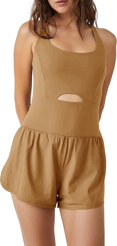 Valphsio Women One Piece Workout Jumpsuit Shorts Spaghetti Strap Exercise Gym Romper Tank Playsui... | Amazon (US)