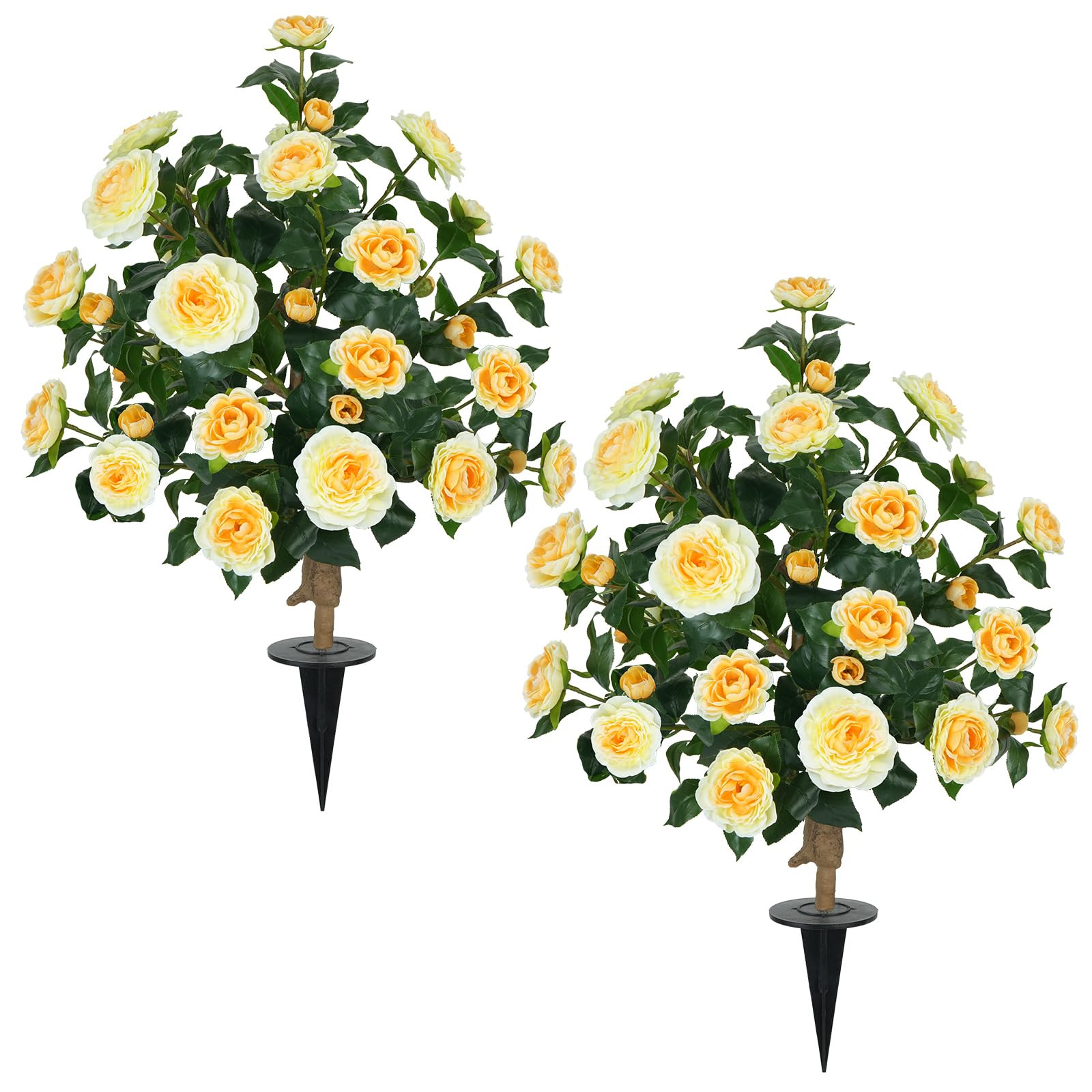2 Packs 35.4" Artificial Camellia Tree Outdoor, 3FT Fake Flower Trees UV Resistant Faux Bushes Ou... | Amazon (US)