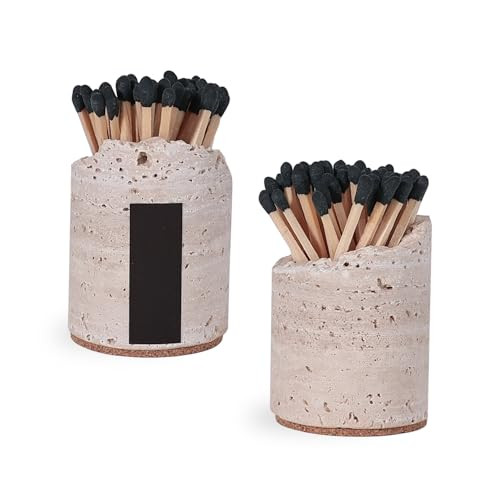 Match Holder with Striker - Set of 2 - Handmade Travertine Match Box - Matches in a jar for Bathr... | Amazon (US)