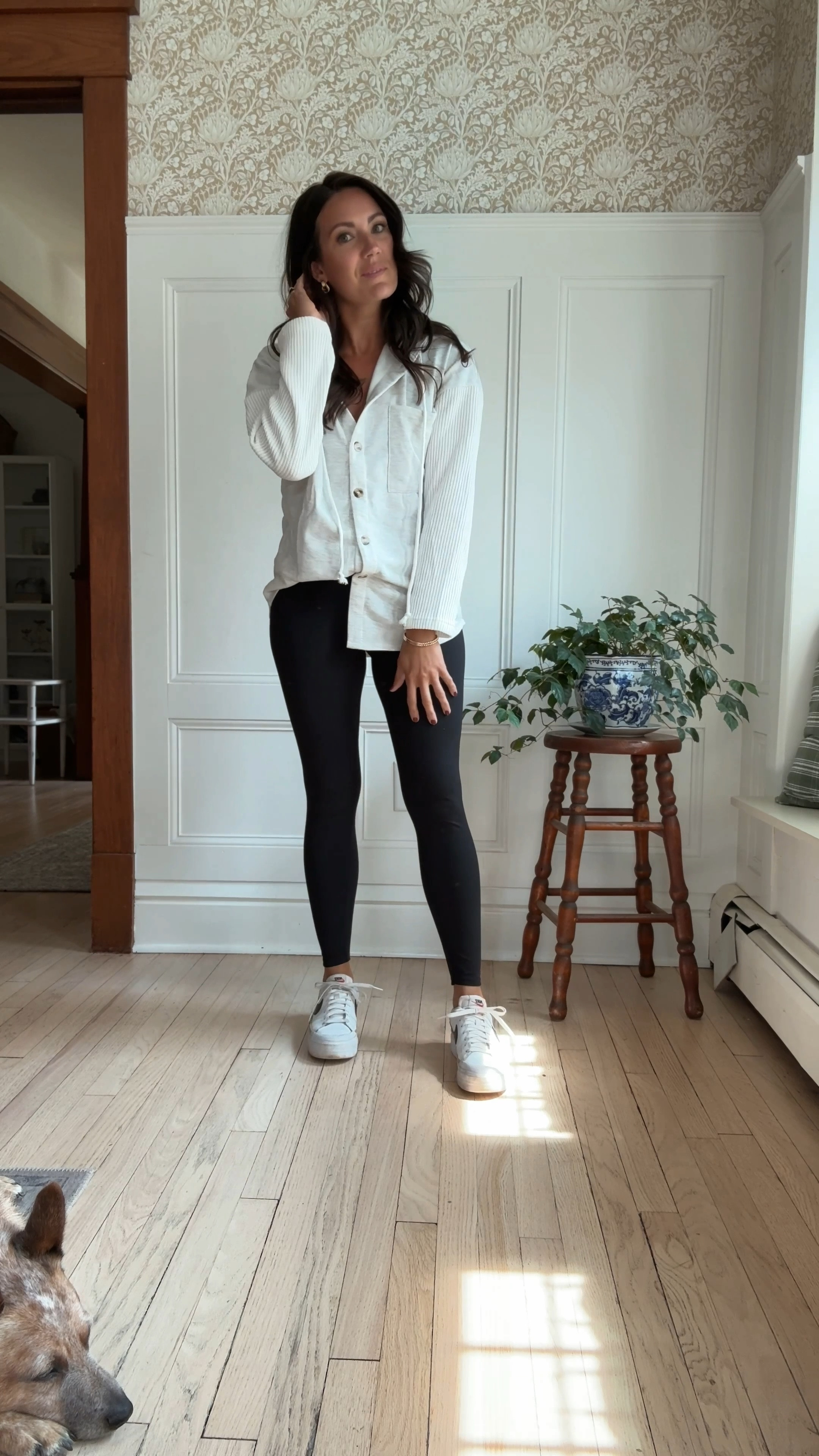 Casual Sunday outfit featuring Lululemon dupe leggings and an oversized pullover top with my favorite everyday sneakers.  Summer to fall style, fall
Fashion, outfit, cozy, athleisure, casual  

#LTKSeasonal #LTKActive