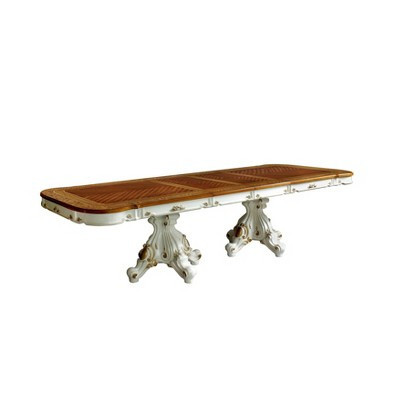 120" Picardy Dining Table Antique Pearl/Cherry Oak - Acme Furniture: Ornate Double Pedestal, Seats 8 | Target