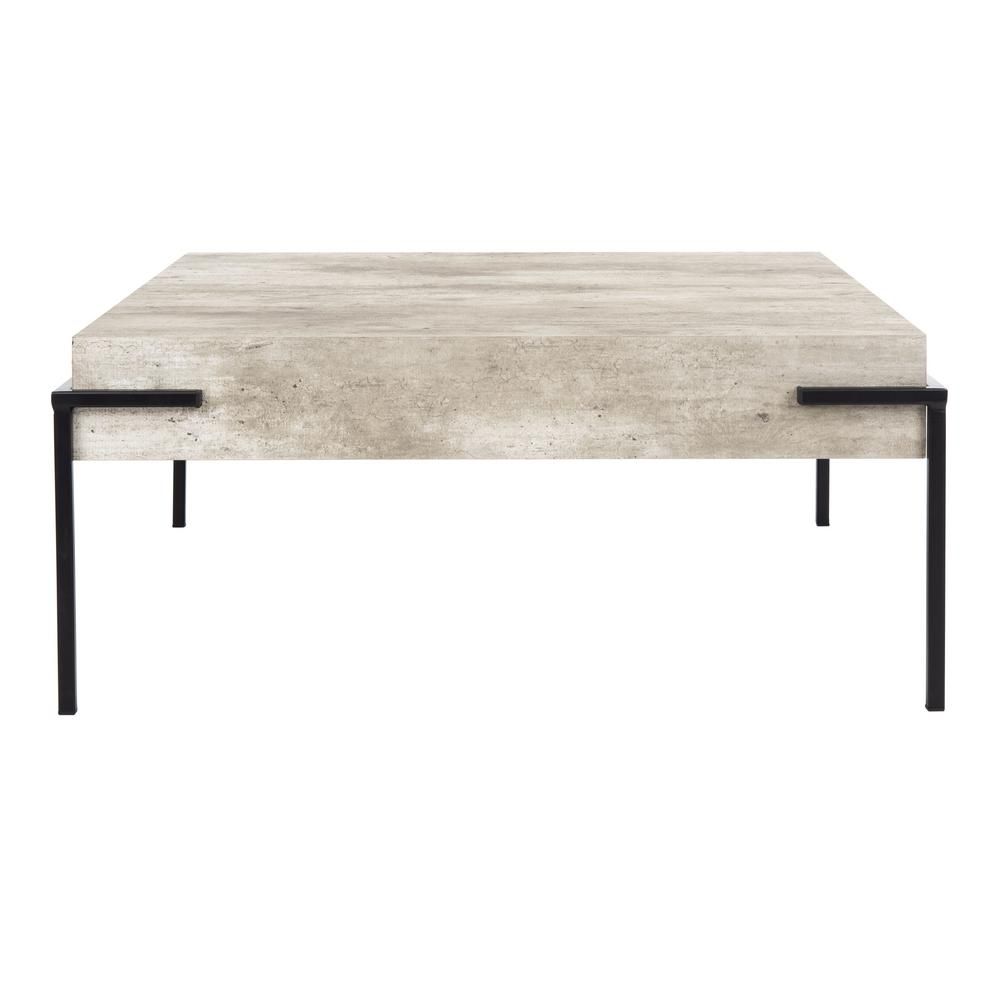 Safavieh Eli 31.5 in. Light Gray Faux Concrete/Black Square Wood Coffee Table | The Home Depot