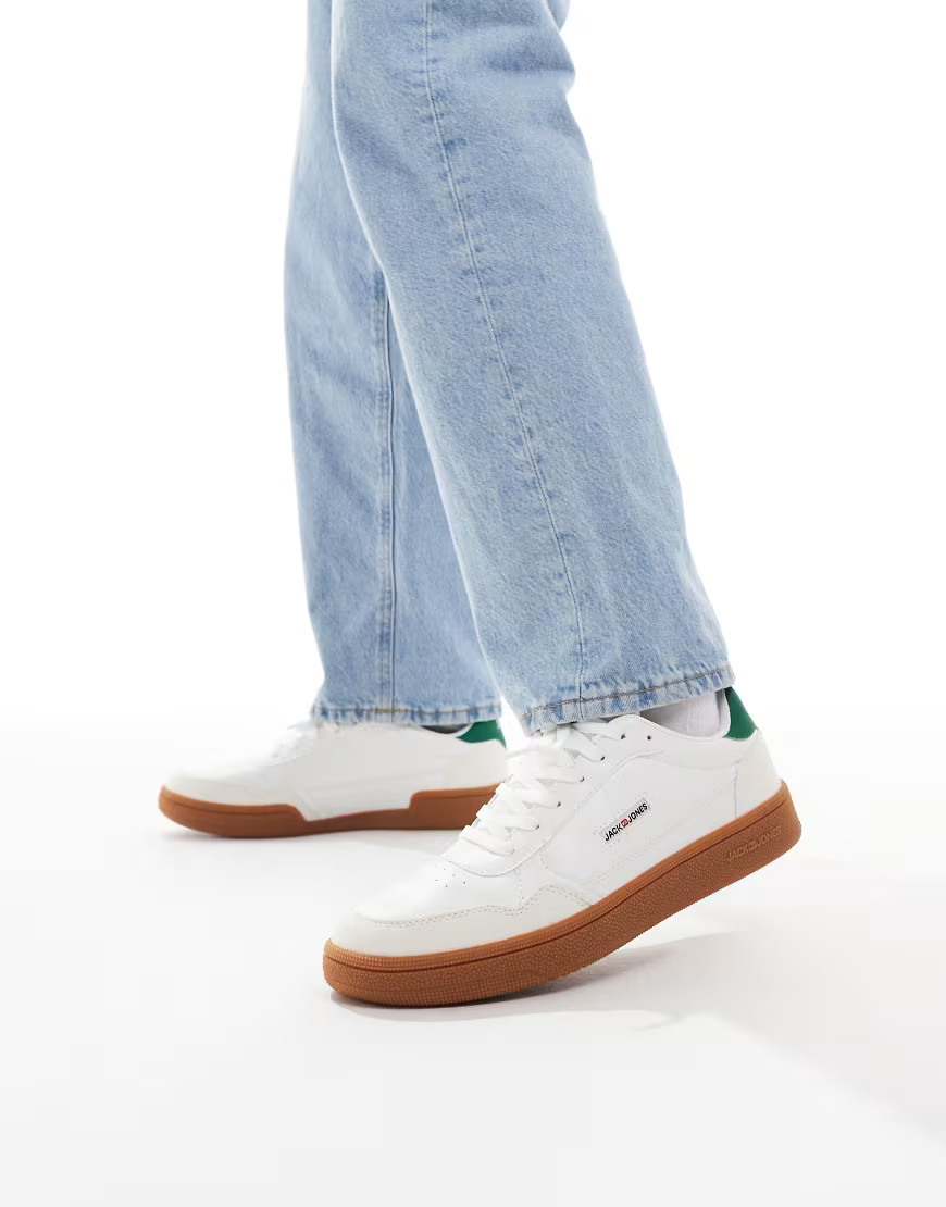 Jack & Jones gum sole sneakers in white with green detail | ASOS (Global)