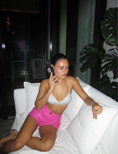 Miami ootd wearing revolve sparkle bra + cult naked pink vegan leather shorts #revolve #cultnaked #pinkshorts #miamiootd #coachella #festival

#LTKStyleTip #LTKFindsUnder100 #LTKShoeCrush