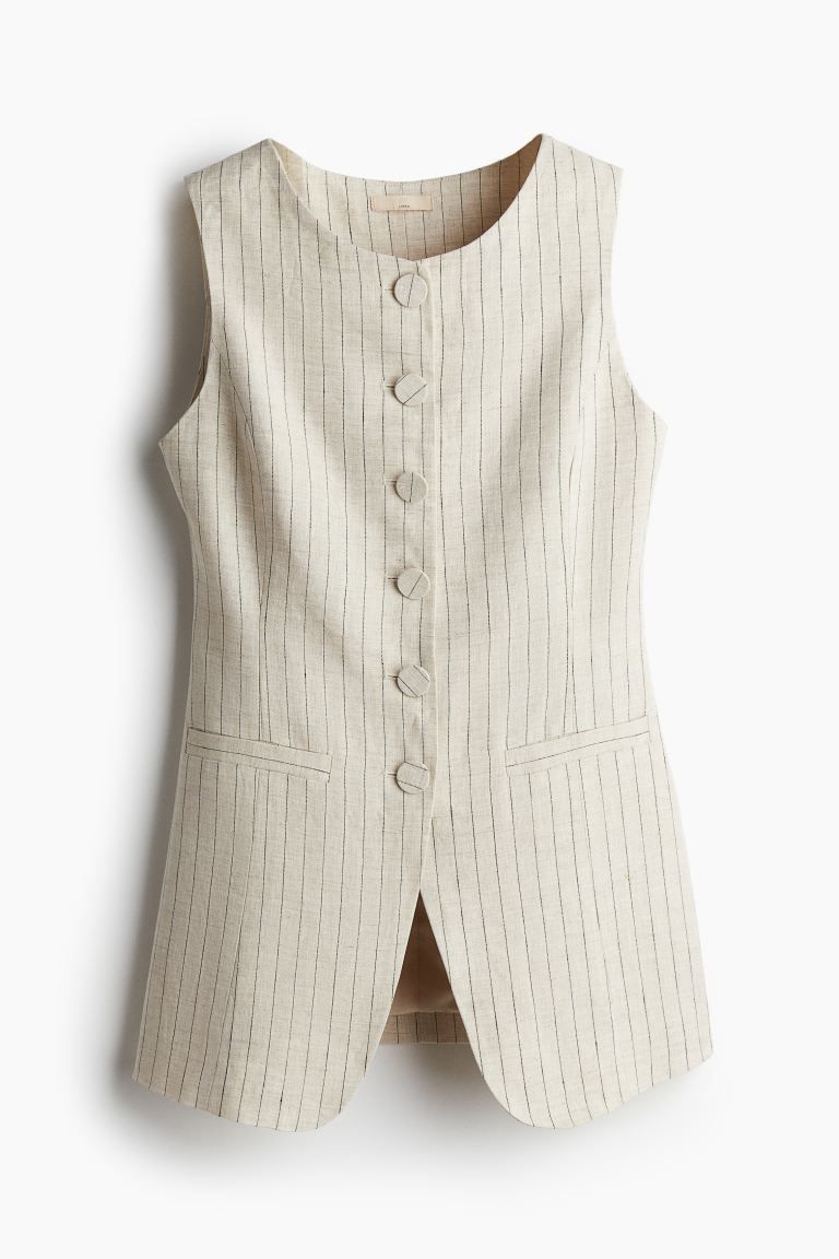 Linen Suit Vest - Light beige/pinstriped - Ladies | H&M US | H&M (US + CA)