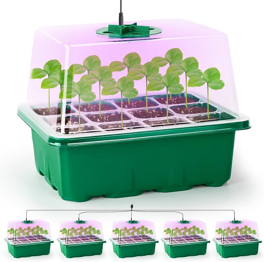 Bonviee 5 Packs Seed Starter Tray with Plant Light, Elevated Seedling Starter Trays Kits with Adj... | Amazon (US)