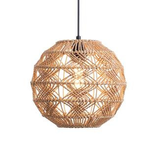 Merra 1-Light Matte Black Boho Pendant Light with Handwoven Hemp Rope Ball Shade | The Home Depot