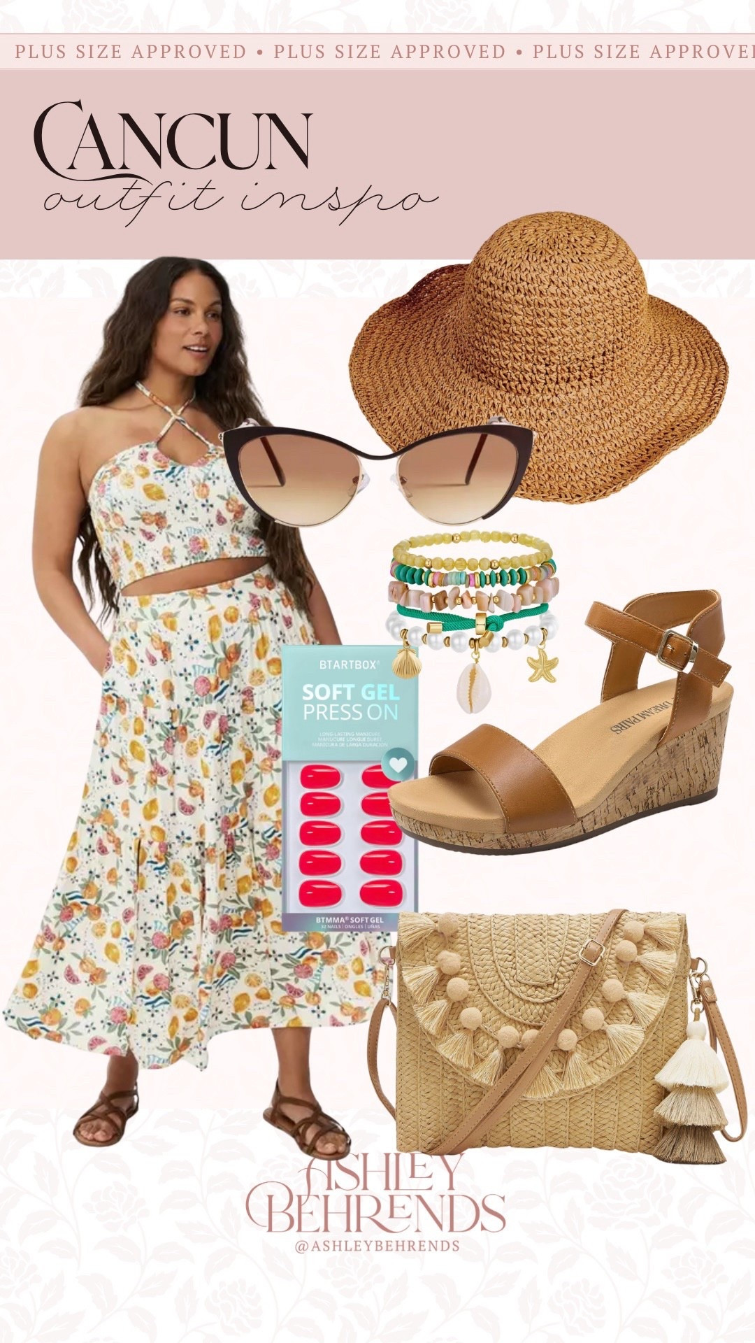 I am loving this flowy two-piece print set from Torrid. The print is so cute and this cut is so flattering. I have been using press ons and this is one of my favorite Amazon brands. This entire look screams beach vacay, but can still be worn throughout the summer. 
Cancun outfit inspo, plus size summer outfit, beach outfit inspo 

#LTKSeasonal #LTKSaleAlert #LTKPlusSize