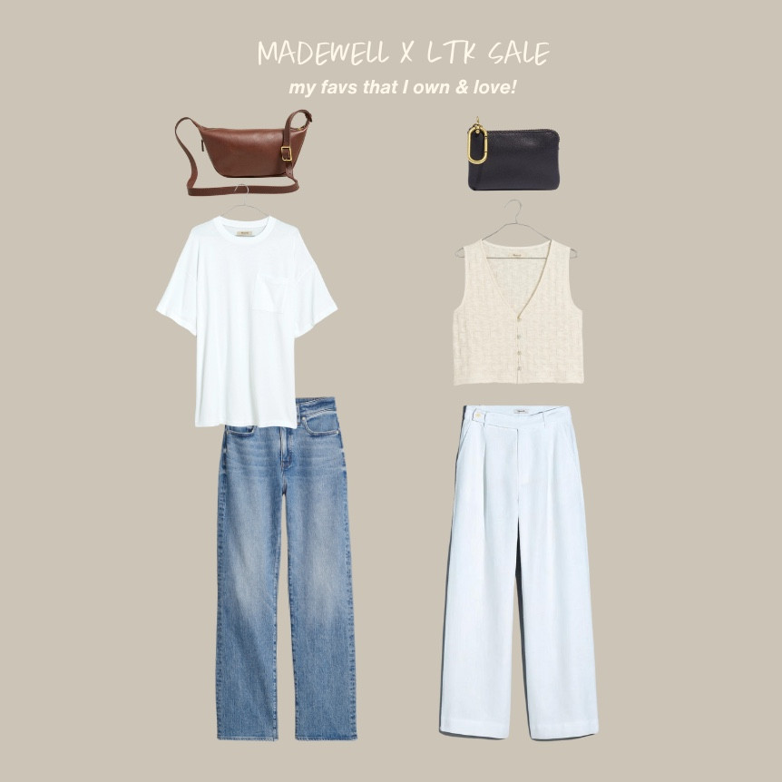 my favorites from the LTK x Madewell sale! I own all of these and love them. Swipe to see how each item is styled!!
brown purse - one of my favorite purses I own. love that it can be worn crossbody or as a shoulder bag & comes in great basic colors

white pocket tee - the PERFECT pocket tshirt. so comfy, the perfect oversized fit, love that it’s a true white & that’s it’s tuckable - see how I styled it with biker shorts & jeans in partial/full tucks! I got a size small  

Jeans - the curvy 90s straight jeans are everything. This is my only pair of jeans I have that look good with lots of different shoes - sandals, heels, boots, sneakers. So comfy & fit me absolutely perfectly. Wearing them in all the photos/vid with jeans! I have the enmore wash in a size 27 & I’m typically between a 4 and a 6. The 27 has a little wiggle room in the waist for me but I like it so it’s not too tight :) these jeans have been on sale already so some sizes are out of stock, but they’re a great price right now! 

Vest - the weave pattern on this vest makes it look SO elevated and different from all other vests. The perfect top for the summer for the beach, country concerts, etc! Super comfy and a very flattering fit and length. I have a small

White linen pants - I don’t have any styled pics of the linen pants because I just dropped them off to get hemmed and taken in a little at the tailor, but they are SUCH good quality - the hype in the reviews is so justified! I got a size 4 and they ran a little long/slightly large in the waist on me. IMO a tailored look with linen pants looks best. These pants are a steal for 100% linen!!!

Black wallet - I replaced my Louis Vuitton key wallet with this one. It holds way more cards for me and the fabric is super flexible. The wallet is so small which I love because it can fit in any small bags and the quality is so good! 



#LTKsalealert #LTKxMadewell #LTKVideo