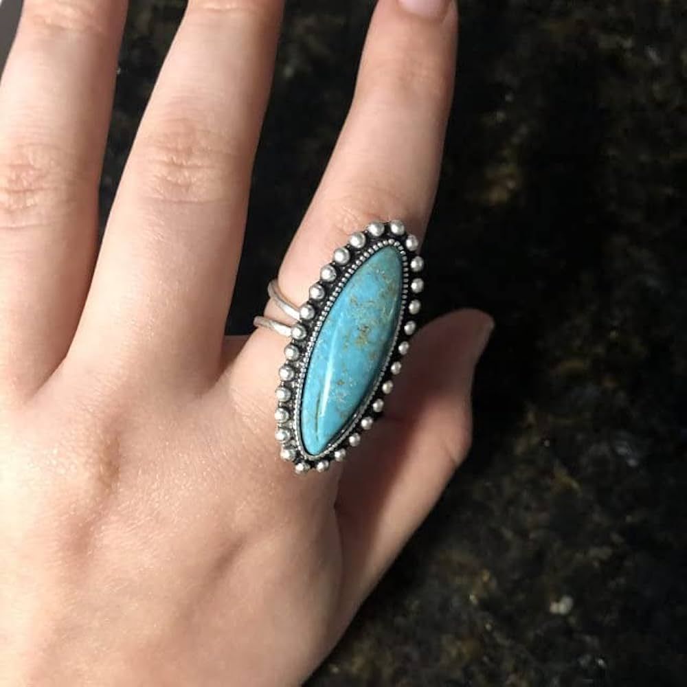 Metmejiao Turquoise Ring in Sterling Silver 925 & Genuine Turquoise Vintage Oval Turquoise Ring A... | Amazon (US)