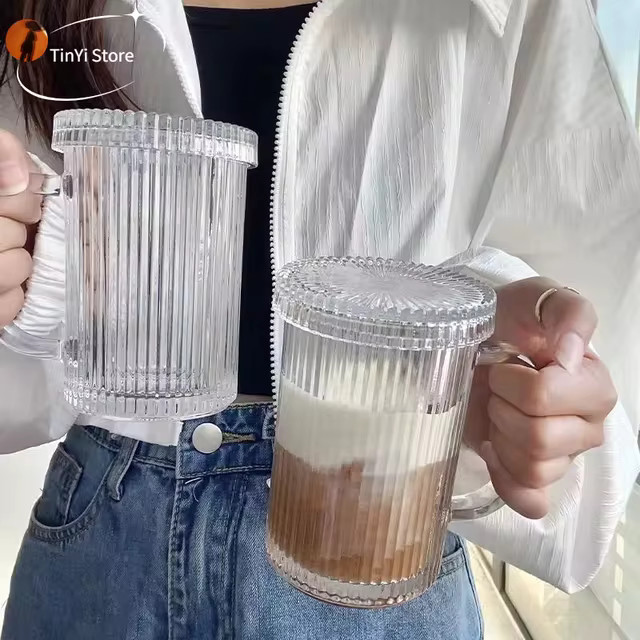 Copos de café de leite 390ml com tampa estilo japonês simples e bonito copo de vidro copo de pa... | Ali Express BR