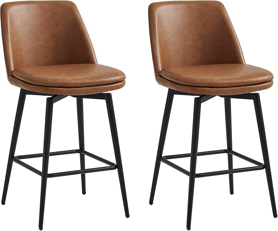 CHITA Counter Height Swivel Barstools, FSC Certified Upholstered Faux Leather Bar Stools Set of 2... | Amazon (US)