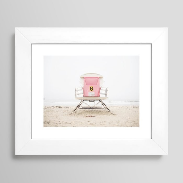 Beach photography pink tower Framed Art Print by Bree Madden | Society6