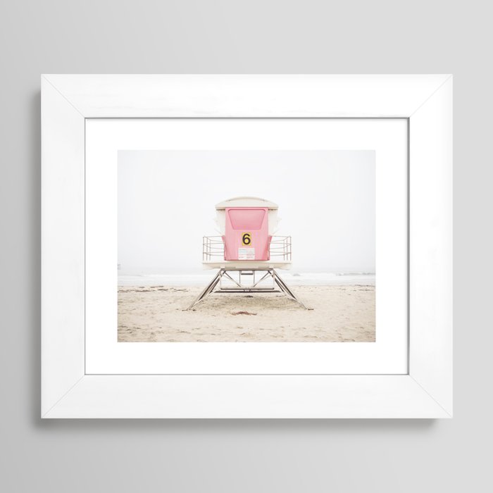 Beach photography pink tower Framed Art Print by Bree Madden | Society6