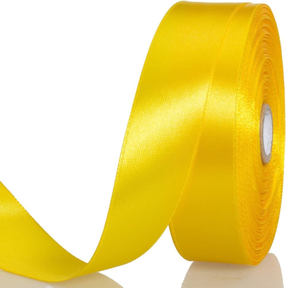 YASEO 1 Inch Yellow Solid Satin Ribbon, 50 Yards Craft Fabric Ribbon for Gift Wrapping Floral Bou... | Amazon (US)