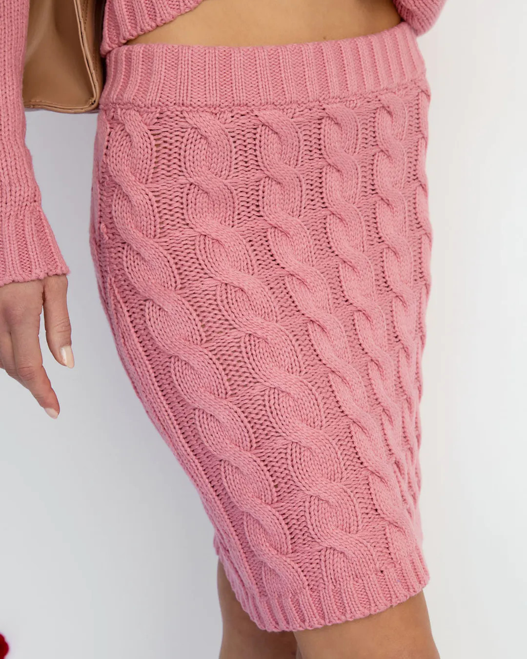 Cuddle With Me Cable Knit Mini Skirt - Pink | VICI