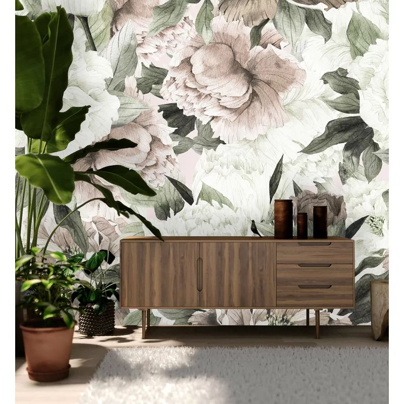 Chamberlain Removable Vintage Bouquet Peonies 8.33' L x 100" W Peel and Stick Wallpaper Roll | Wayfair North America
