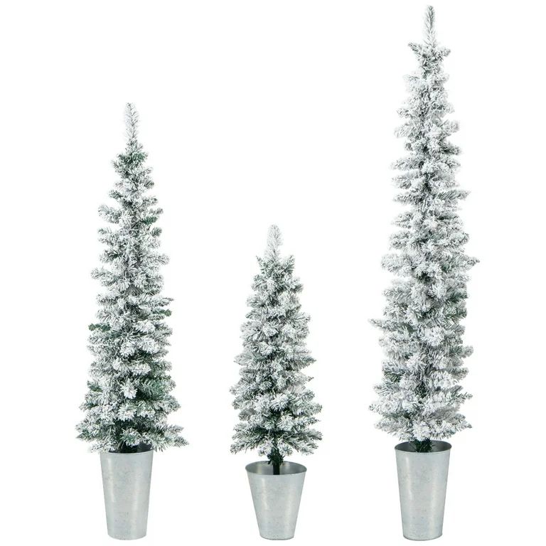 Topbuy 3’ & 4’ & 5’ Potted Artificial Christmas Tree Set of 3 Snow-Flocked Pencil Xmas Tree... | Walmart (US)