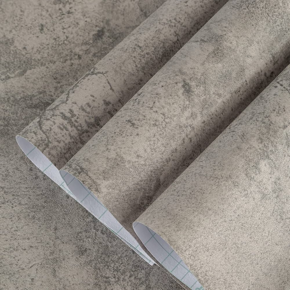 TOTIO Gray Concrete Wallpaper Matte Thick Textured Grey Cement Contact Paper Peel Stick Countertop Paper Removable Waterproof Adhesive Furniture Stickers Industrial Style Vinyl Wall Paper 24x197 inch | Amazon (US)
