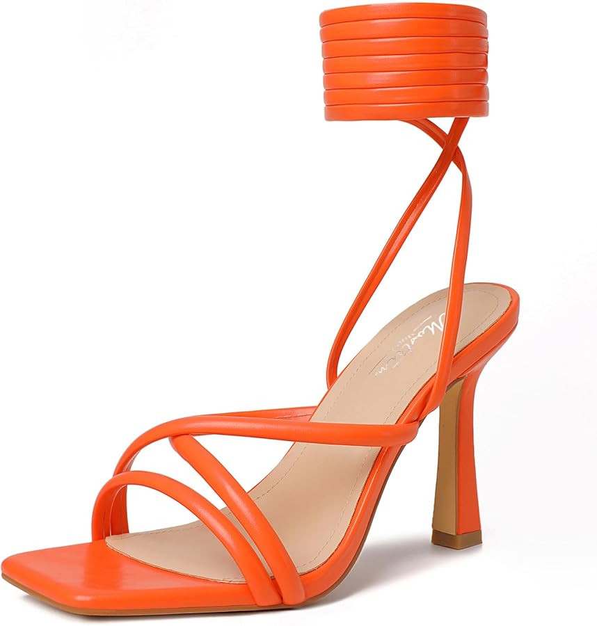 Mostrin Womens Sandals Strappy Heels for Women Lace Up Square Open Toe Heels Tie Up High Heeled S... | Amazon (US)