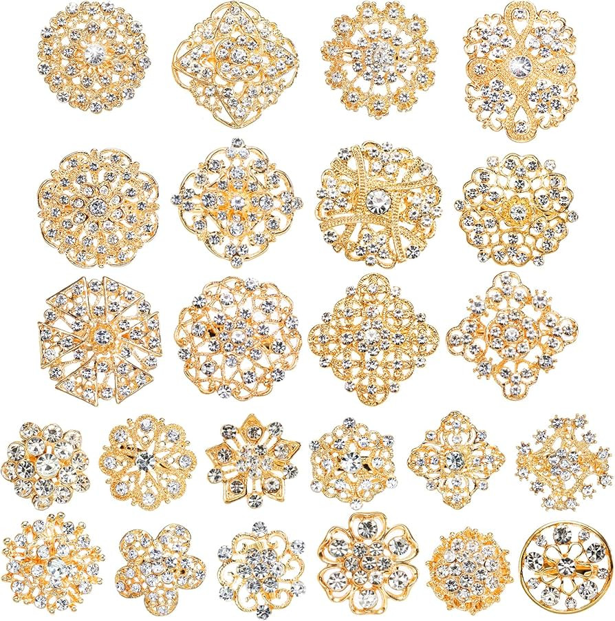 Hiceeden 24 Pieces Gold Crystal Brooches for Women, Rhinestone Brooches and Pins Flower Brooch fo... | Amazon (US)