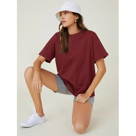 Casual Women s Drop Shoulder Cuffed Sleeve Oversized Tee 2022 Burgundy XS(2) S063007X | Walmart (US)