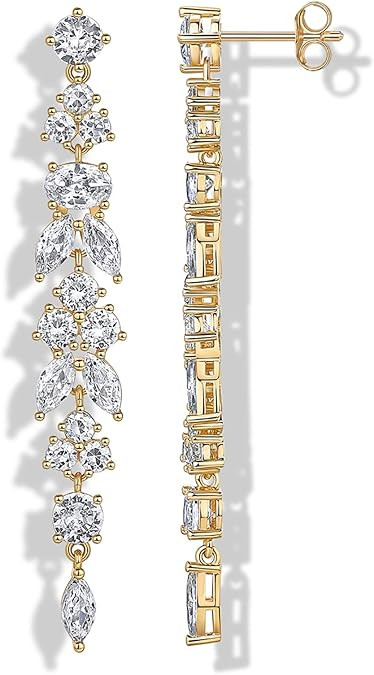PAVOI 14K Gold Plated Cubic Zirconia Dangle Earrings for Women - Crystal Long Bridal Drop Earring... | Amazon (US)