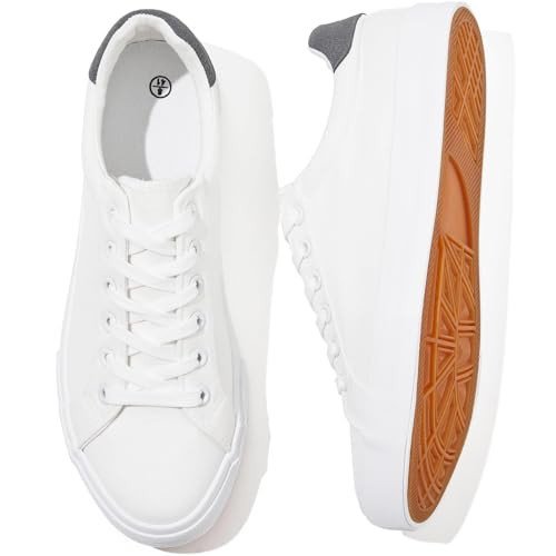 Rominz Mens White Canvas Shoes Fashion Low Top Canvas Sneakers Casual Tennis Shoes Lace-Up Walking Shoes for Men(White,US9.5) | Amazon (US)