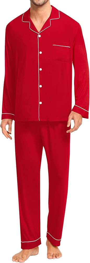 SWOMOG Men Pajamas Set Comfy Modal Pjs Button Down Sleepwear 2 Piece Long Sleeve Lounge Set Soft ... | Amazon (US)
