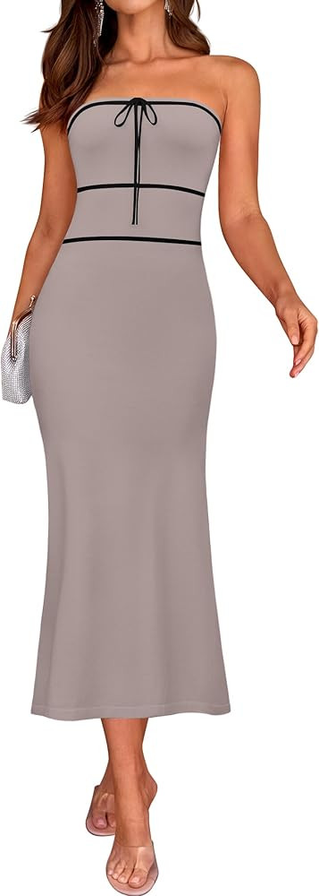 ZESICA Women's Summer Strapless Bodycon Midi Dress 2025 Off Shoulder Ribbed Knit Cocktail Party L... | Amazon (US)