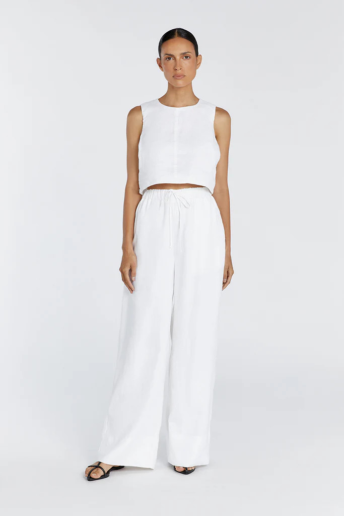 GINA WHITE LINEN ELASTIC WAIST PANT | DISSH