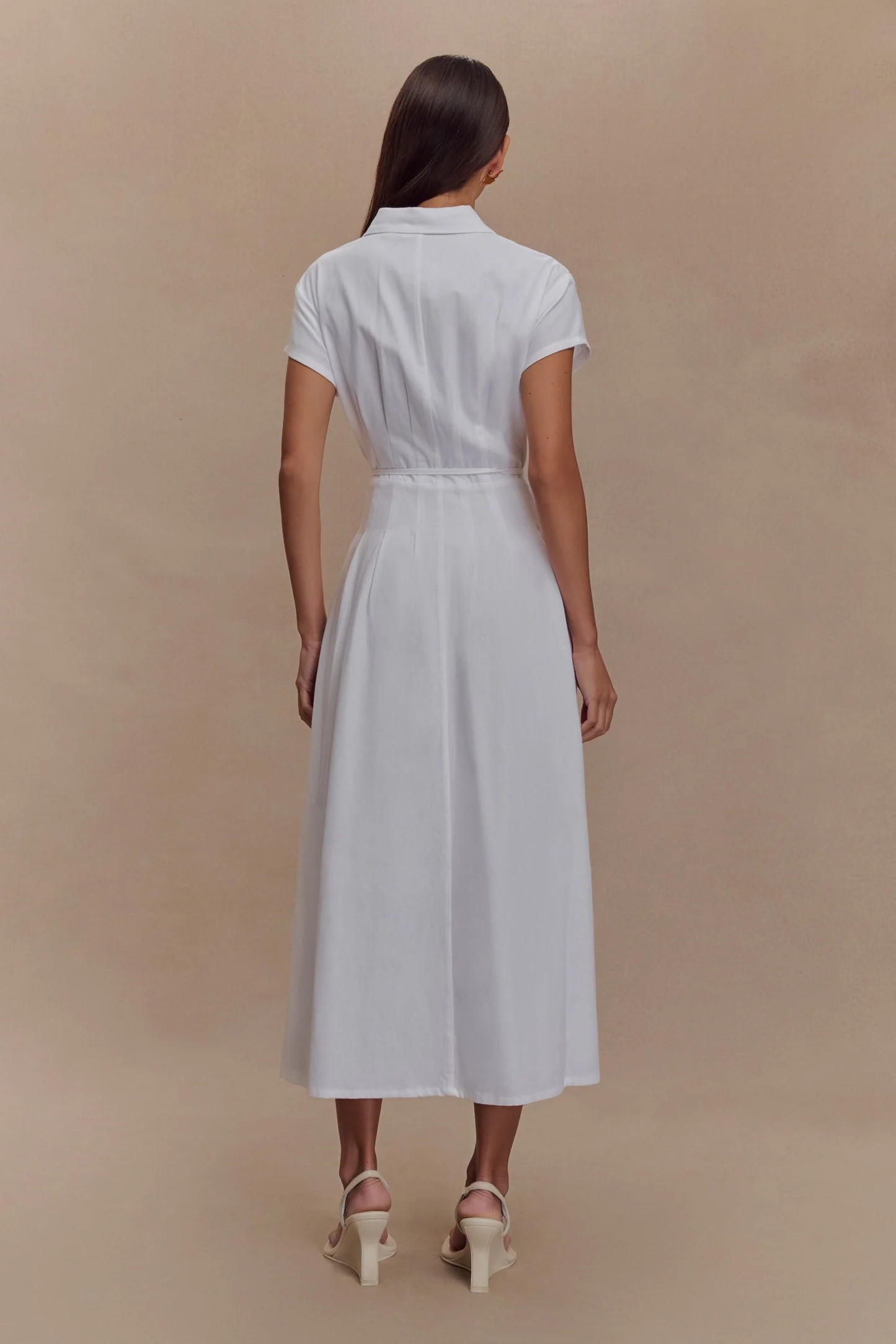 Aysha Buttoned Linen Midi Dress - White | Meshki UK