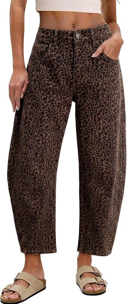 SANMM Jeans for Women Barrel Vintage Cropped High Waisted Denim Pants | Amazon (US)