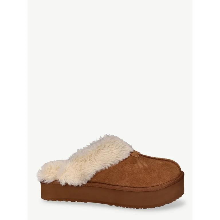 Joyspun Women's Genuine Suede Platform Slipper | Walmart (US)