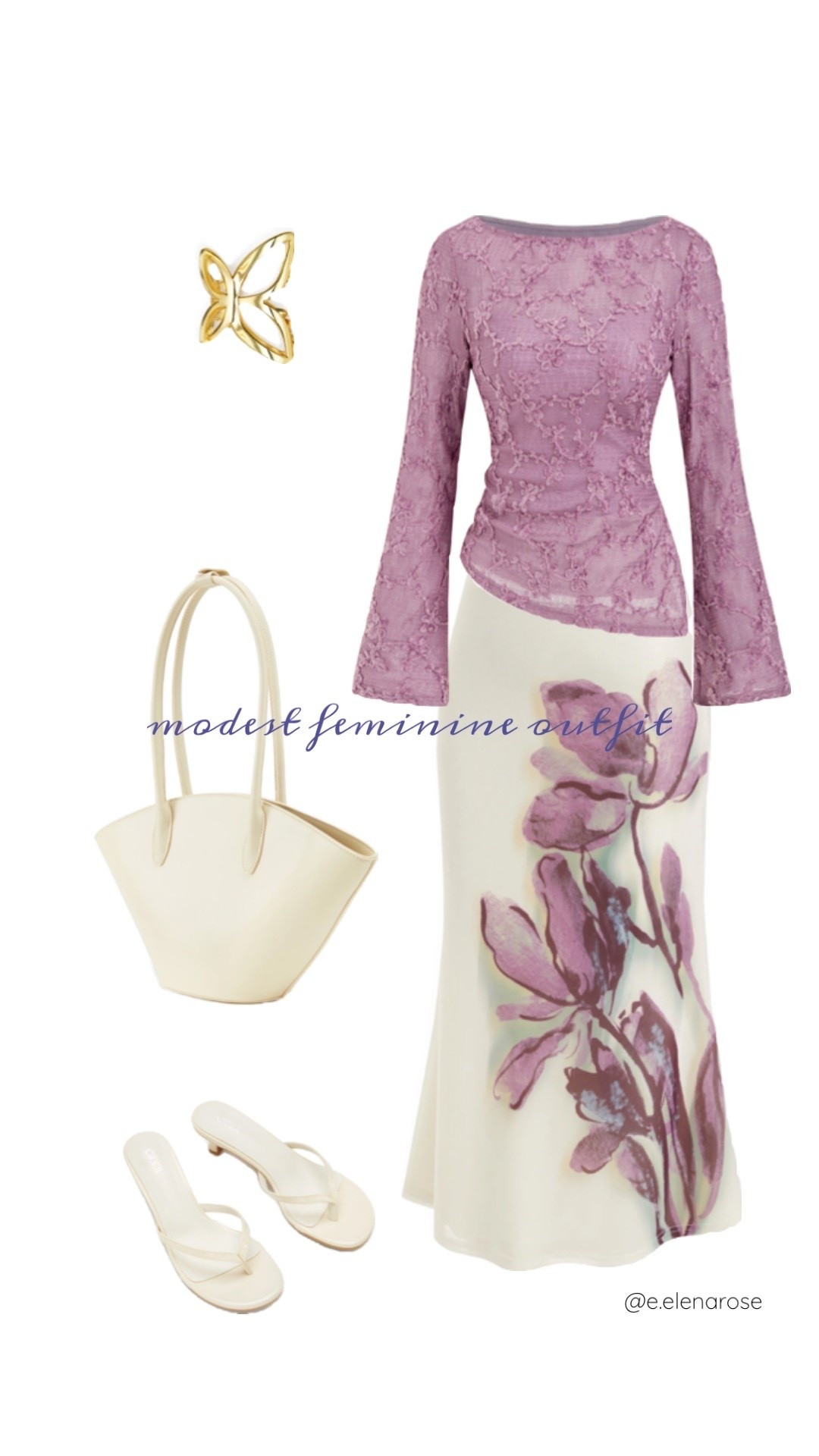 Purple Floral Modest Outfit 🌸

modest outfit, feminine outfit, floral skirt, purple outfit, lilac top, lace top, mesh top, long sleeve top, floral maxi skirt, satin skirt, elegant outfit, classy style, feminine fashion, modest fashion, spring outfit, summer outfit, romantic outfit, cottagecore style, soft girl outfit, church outfit, brunch outfit, wedding guest outfit, pastel outfit, cream handbag, ivory bag, white sandals, butterfly earrings, gold earrings, floral aesthetic, classy summer look, elegant skirt outfit, modest feminine style, chic outfit inspiration, girly outfit, floral fashion, midi maxi skirt, outfit inspiration, neutral accessories, lavender aesthetic, modest summer fashion