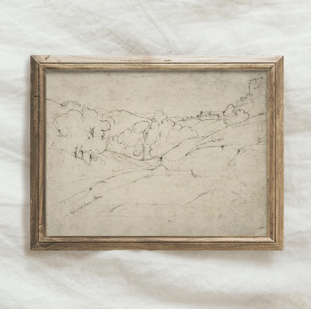 Minimalist Landscape Drawing PRINTABLE / Vintage Neutral Sketch Art / Farmhouse Wall Decor | D57 | Etsy (US)