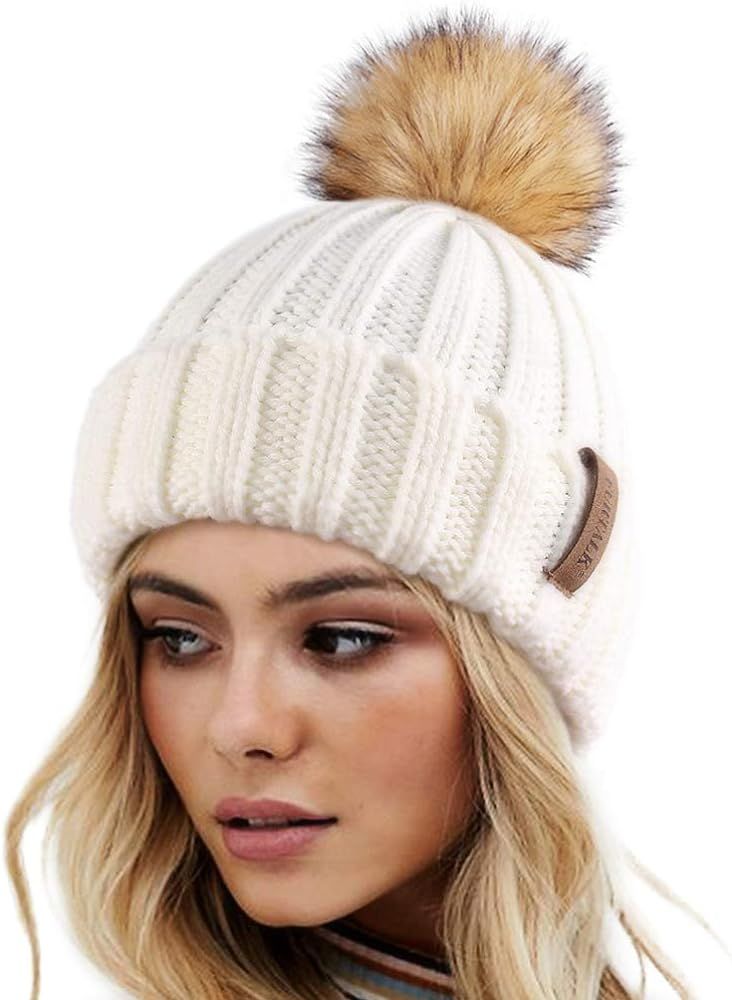 FURTALK Womens Winter Knitted Beanie Hat with Faux Fur Pom Warm Knit Skull Cap Beanie for Women a... | Amazon (US)