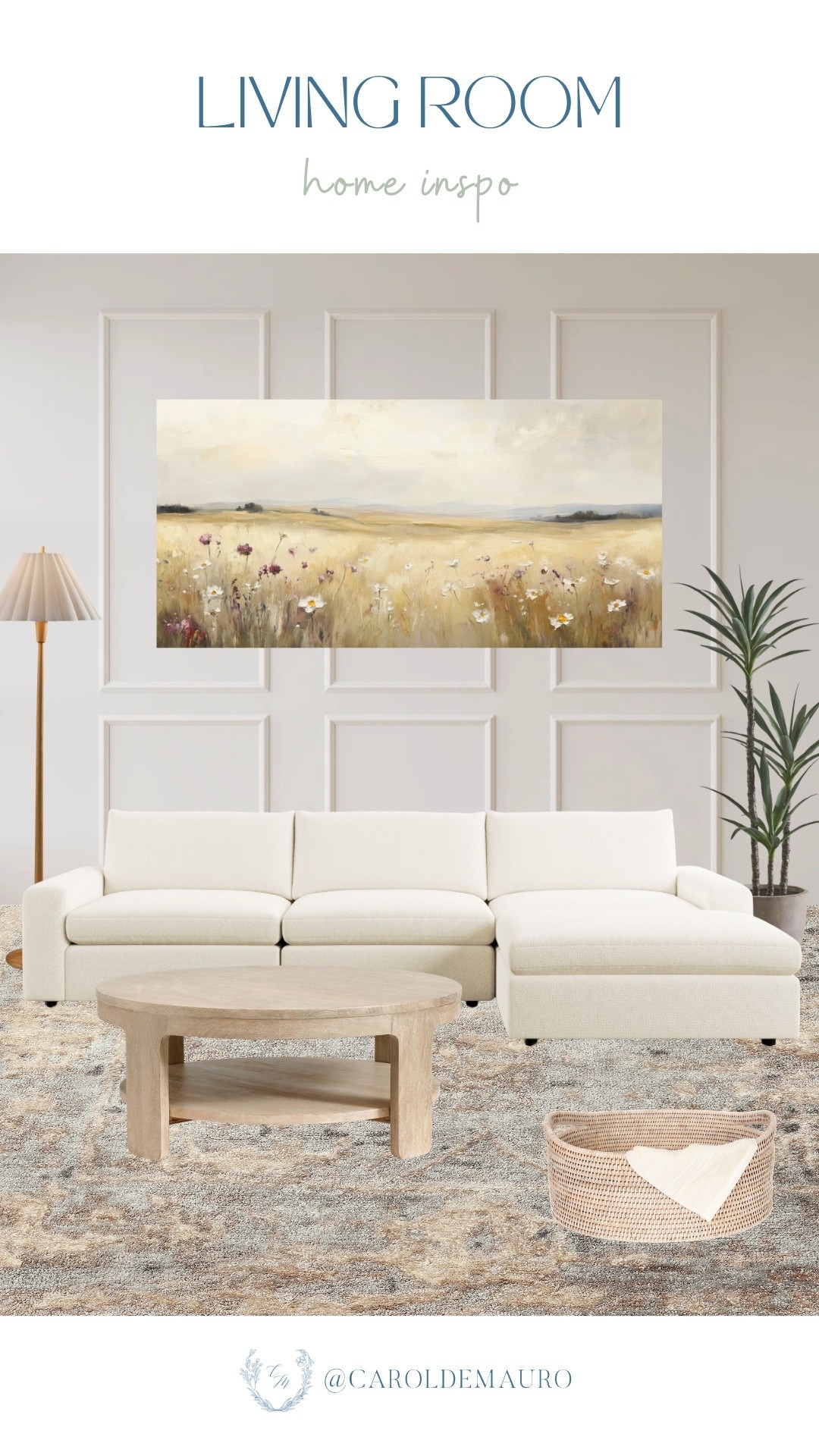 Start building your dream living room with a calm, inviting ambience using neutral base pieces like a cream sectional and light wood coffee table, paired with a large floral field canvas. Add a few decor pieces to complete the vibe.

furniture finds, modern home inspo, home makeover, wall paneling, neutral aesthetic, wall styling, spring refresh

#LTKHome #LTKU #LTKSeasonal
