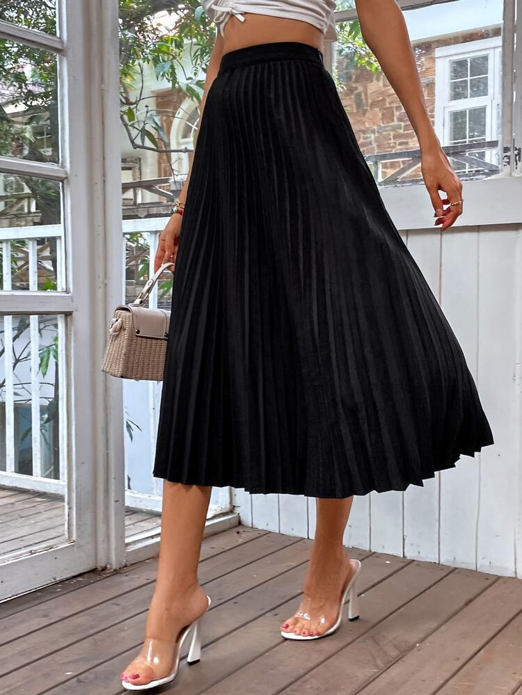 SHEIN Frenchy Solid High Waist Pleated Skirt | SHEIN
