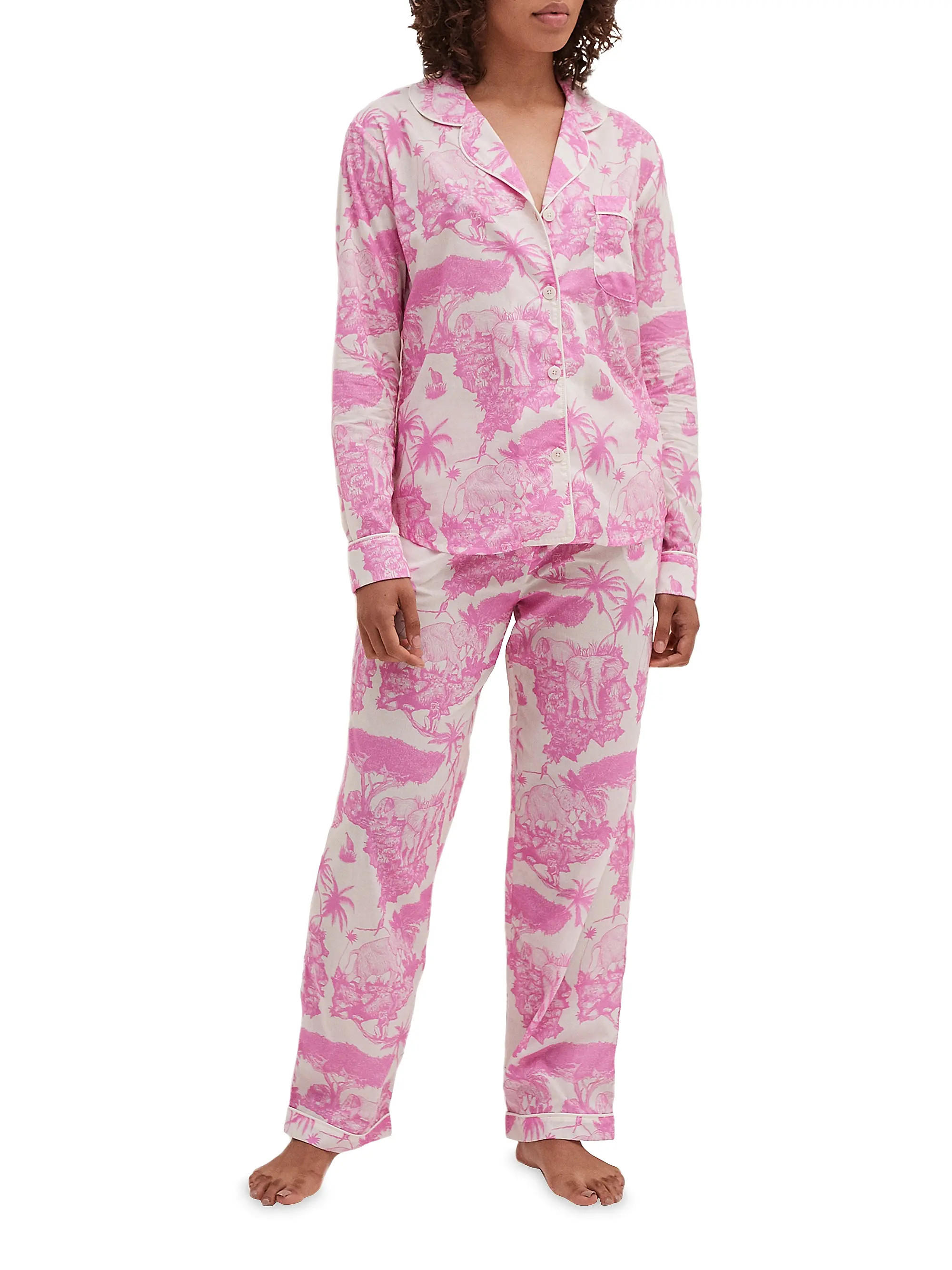 Desmond & Dempsey Loxodonta Toile Long Pajama Set | Saks Fifth Avenue | Saks Fifth Avenue