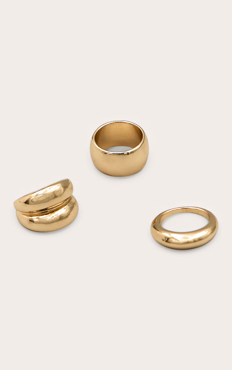 Gold Simple Chunky Ring Set | PrettyLittleThing UK